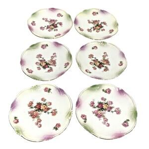 Art Nouveau Germany dessert bread plates set of 6 pink & yellow flowers romantic